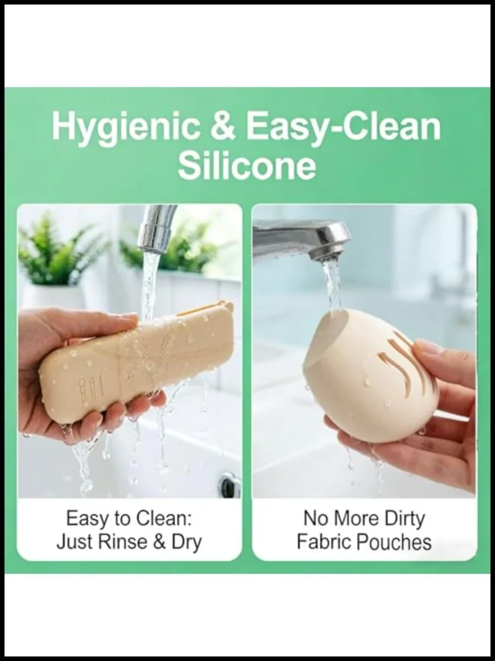 Silicone Makeup Brush Bag and Sponge Holder Set, Snap Closure Cosmetic Case for